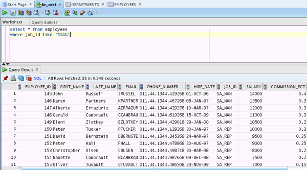��������� ������� � SQL Developer