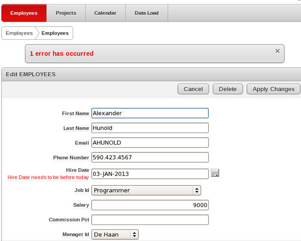 �������� �������� � APEX